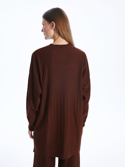 Crew Neck Plain Long Sleeve Women's Knitwear Tunic