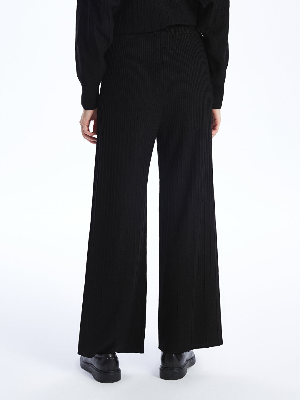 Straight Wide Leg Women's Knitwear Trousers with Elastic Waist