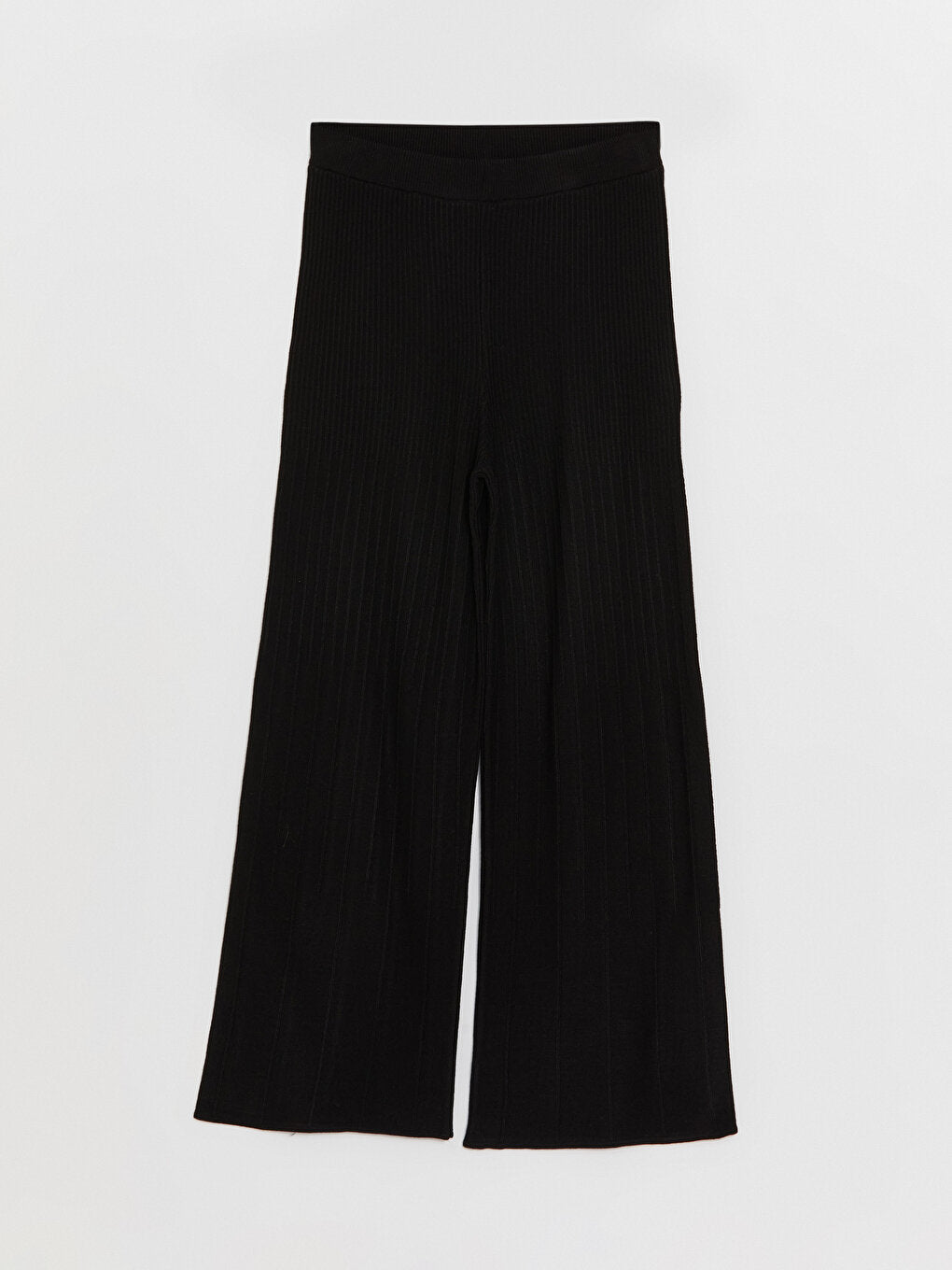 Straight Wide Leg Women's Knitwear Trousers with Elastic Waist