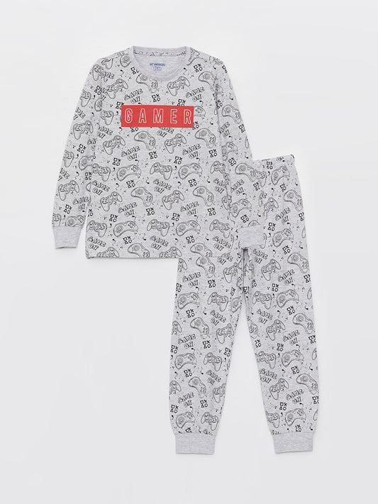 Crew Neck Printed Long Sleeve Boys' Pajama Set