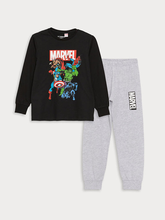 Crew Neck Marvel Printed Long Sleeve Boy's Pajama Set