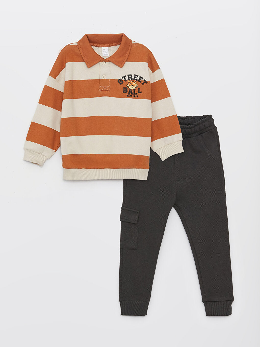 Polo Neck Long Sleeve Baby Boy Sweatshirt and Tracksuit Bottom 2-Piece Set