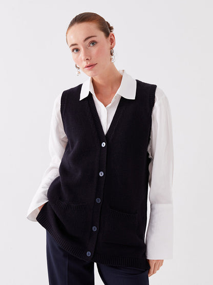 Women's V-Neck Plain Knitwear Vest