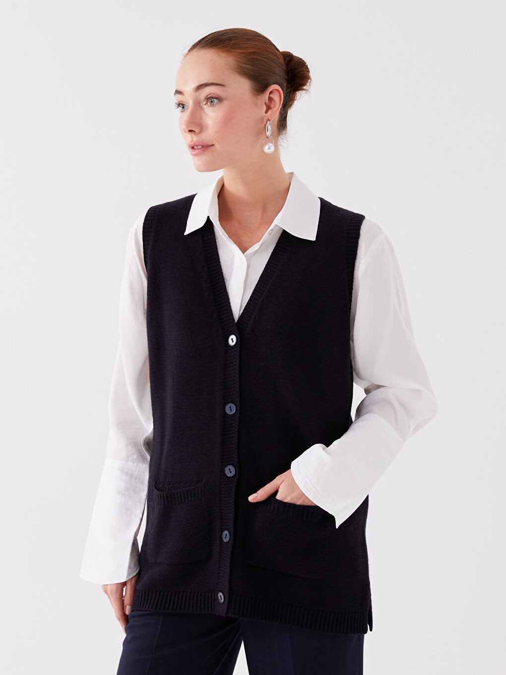 Women's V-Neck Plain Knitwear Vest