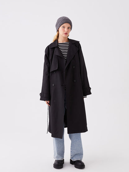 Women's Double Breasted Collar Plain Trench Coat