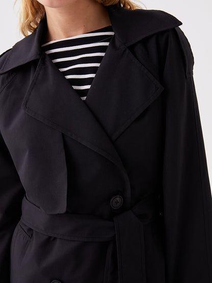 Women's Double Breasted Collar Plain Trench Coat