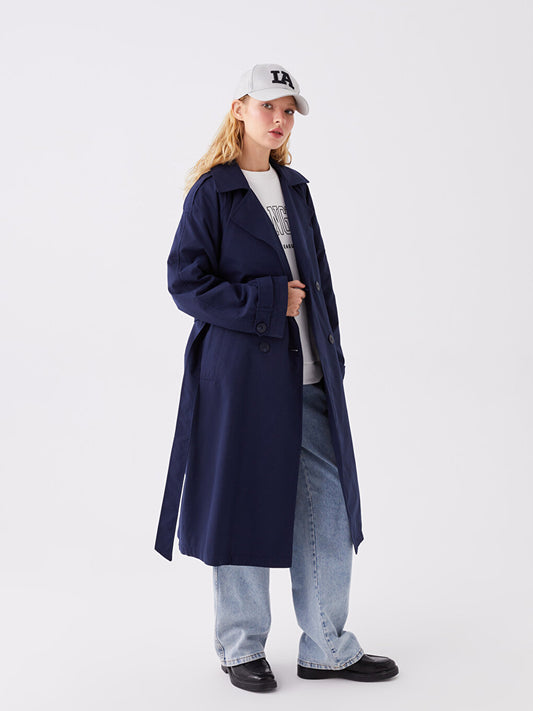 Women's Double Breasted Collar Plain Trench Coat