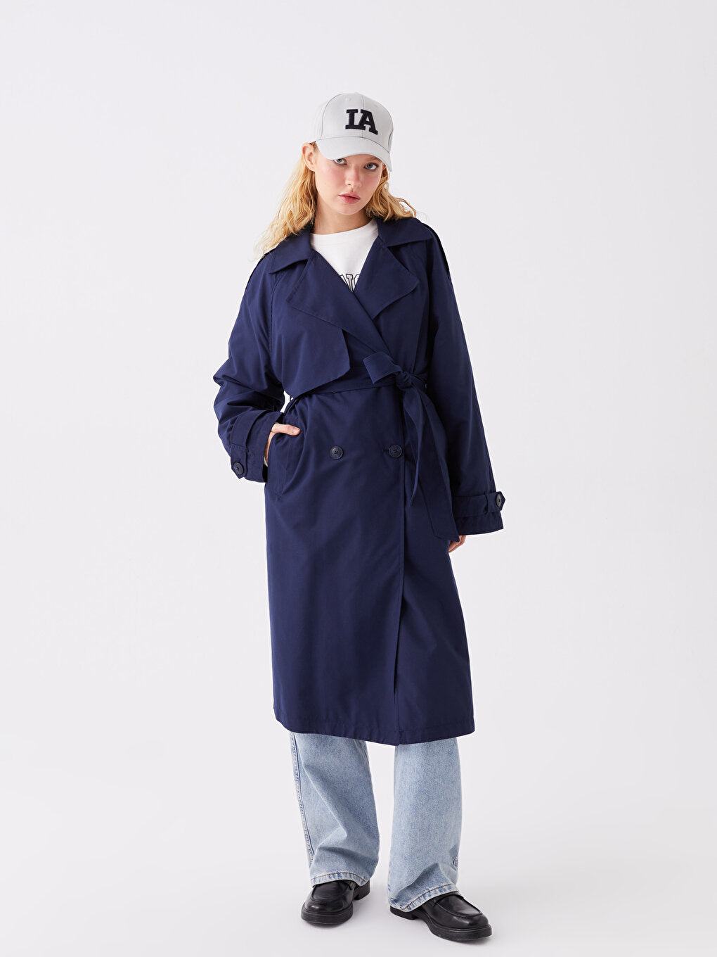 Women's Double Breasted Collar Plain Trench Coat