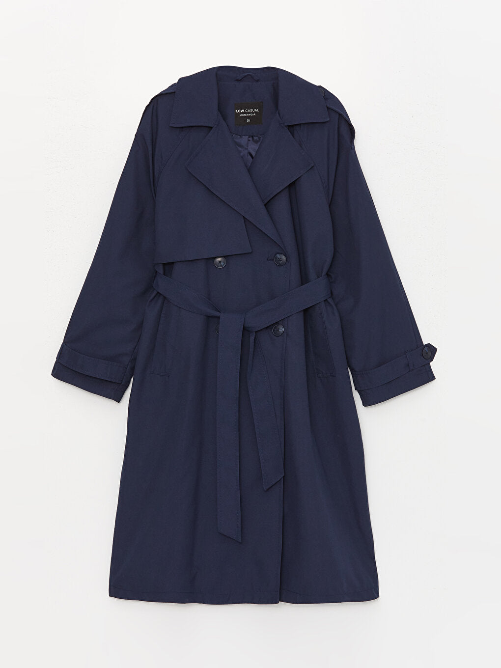 Women's Double Breasted Collar Plain Trench Coat