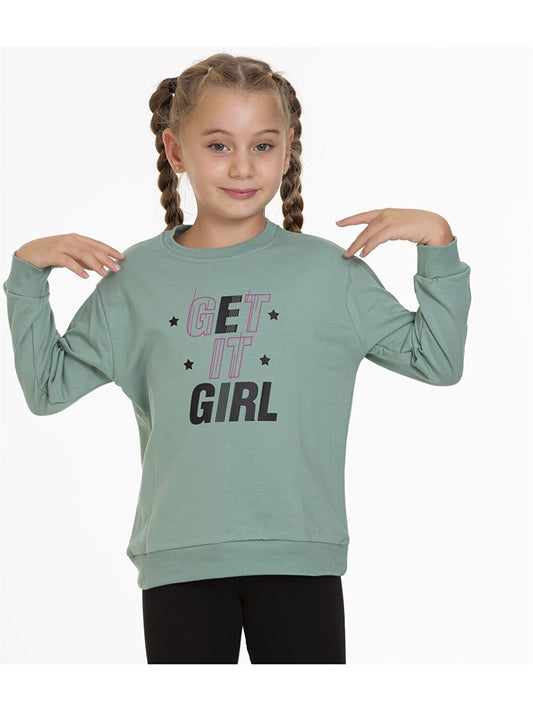 Crew Neck Printed Long Sleeve Girl's Sweatshirt