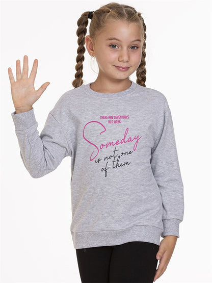 Crew Neck Printed Long Sleeve Girl's Sweatshirt