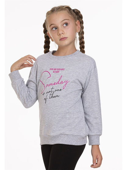 Crew Neck Printed Long Sleeve Girl's Sweatshirt