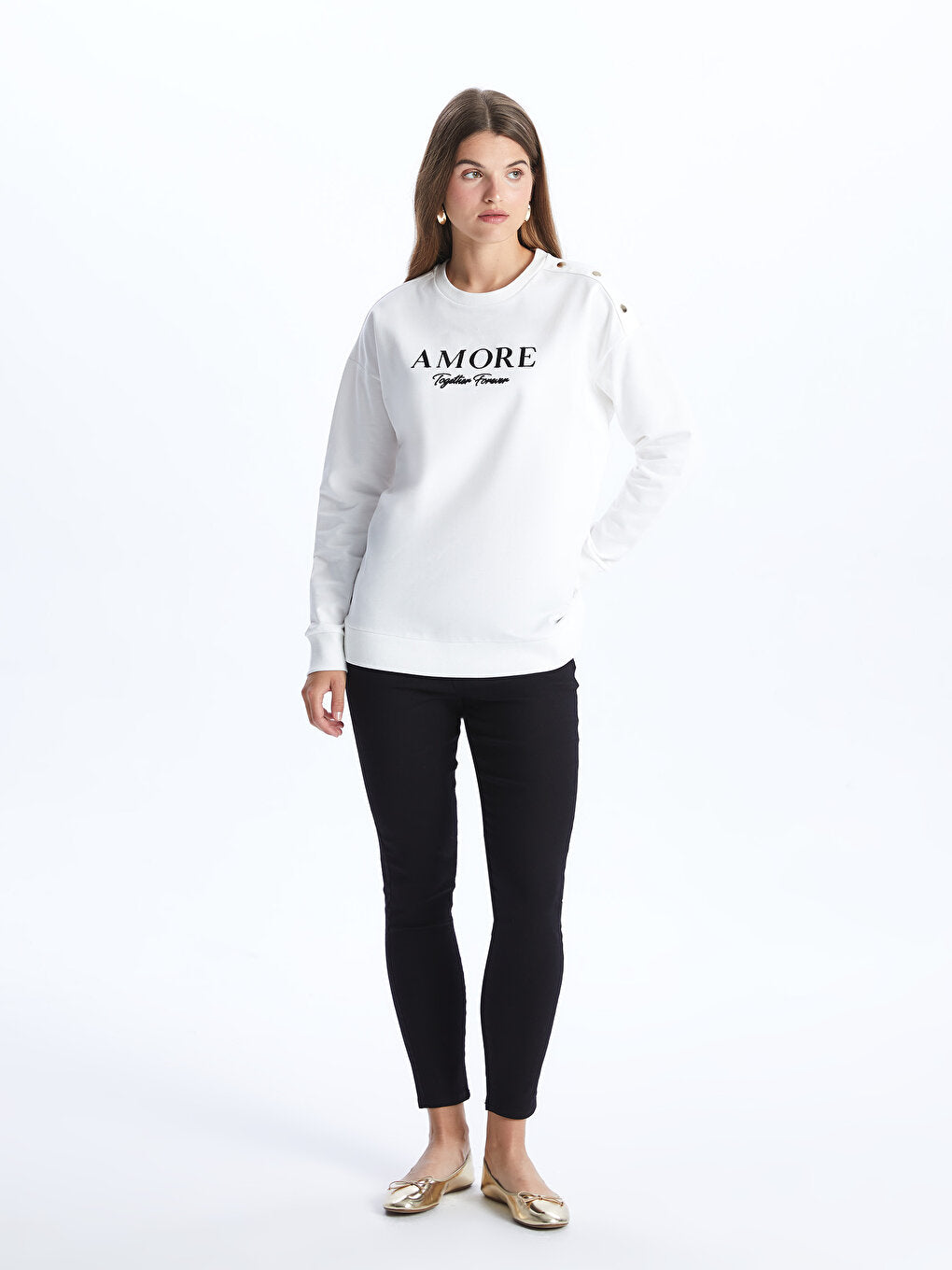 Crew Neck Printed Long Sleeve Oversize Women's Sweatshirt