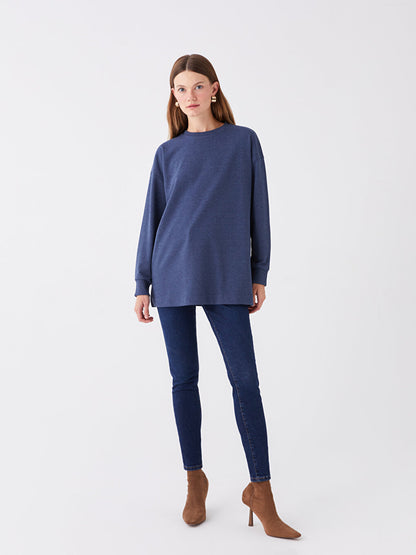 Crew Neck Plain Long Sleeve Oversize Women's Tunic