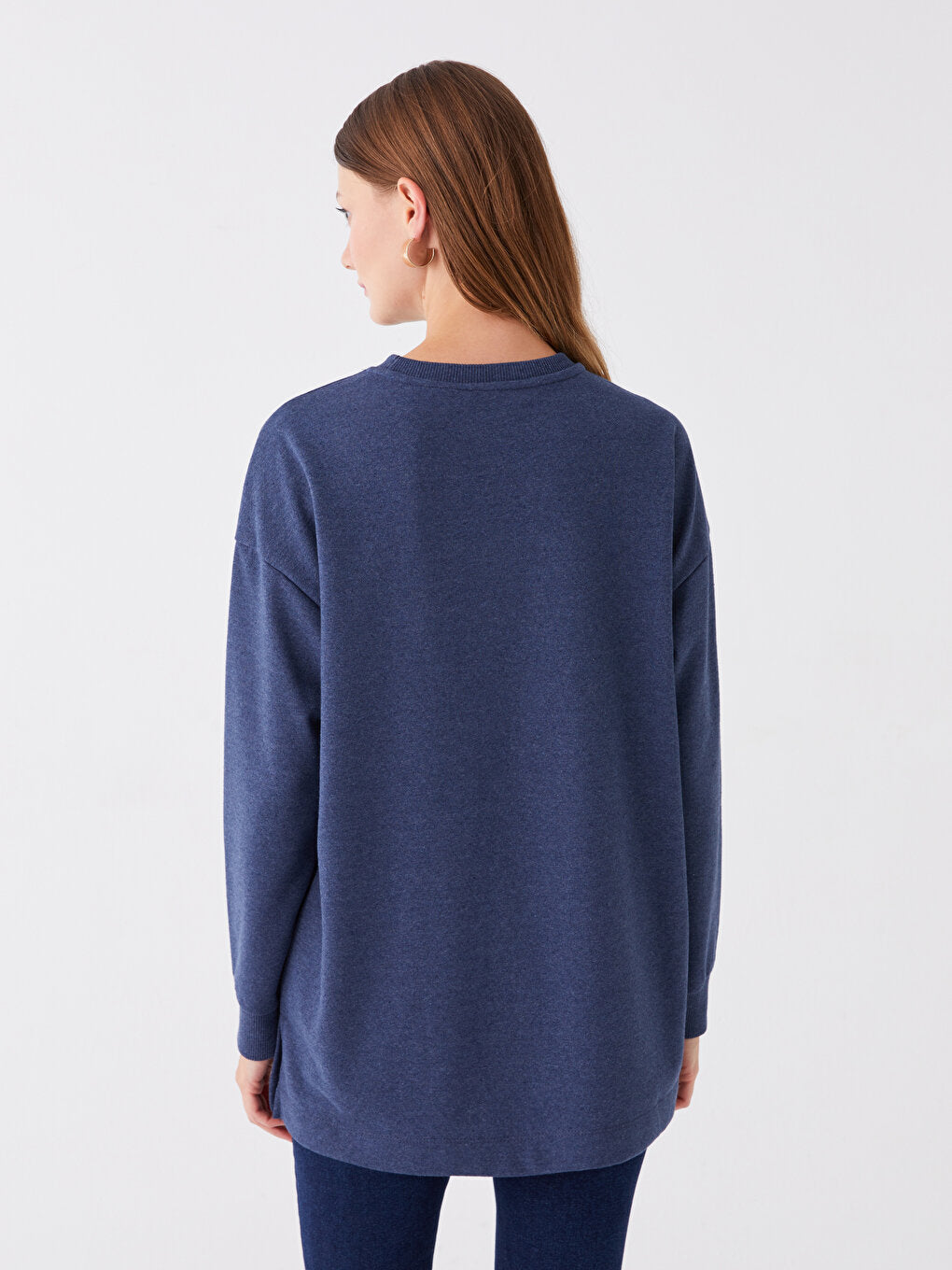 Crew Neck Plain Long Sleeve Oversize Women's Tunic