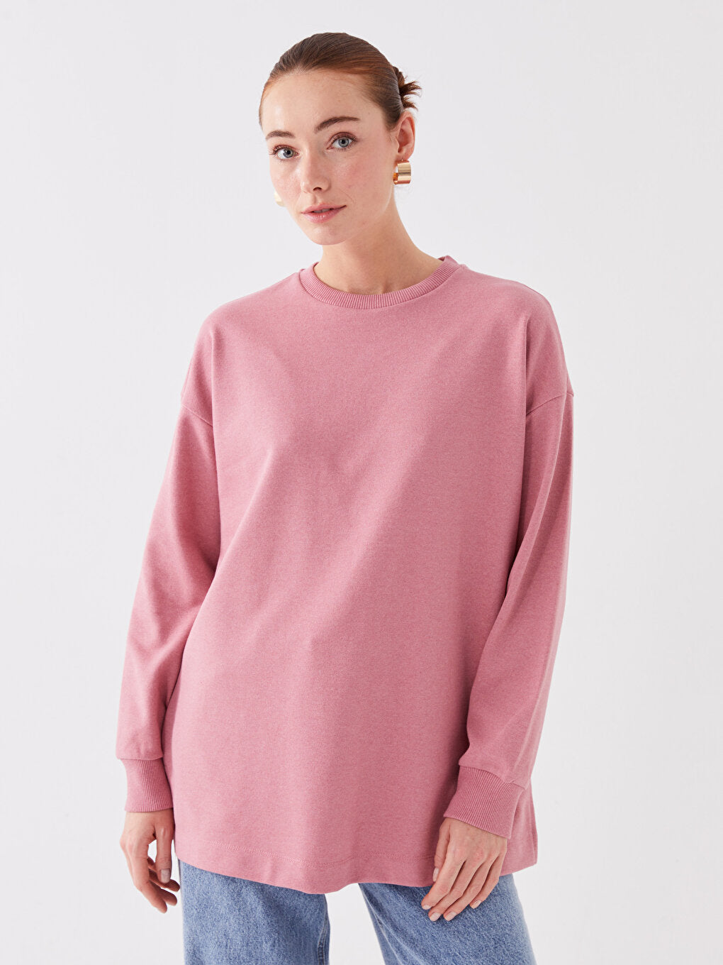 Crew Neck Plain Long Sleeve Oversize Women's Tunic