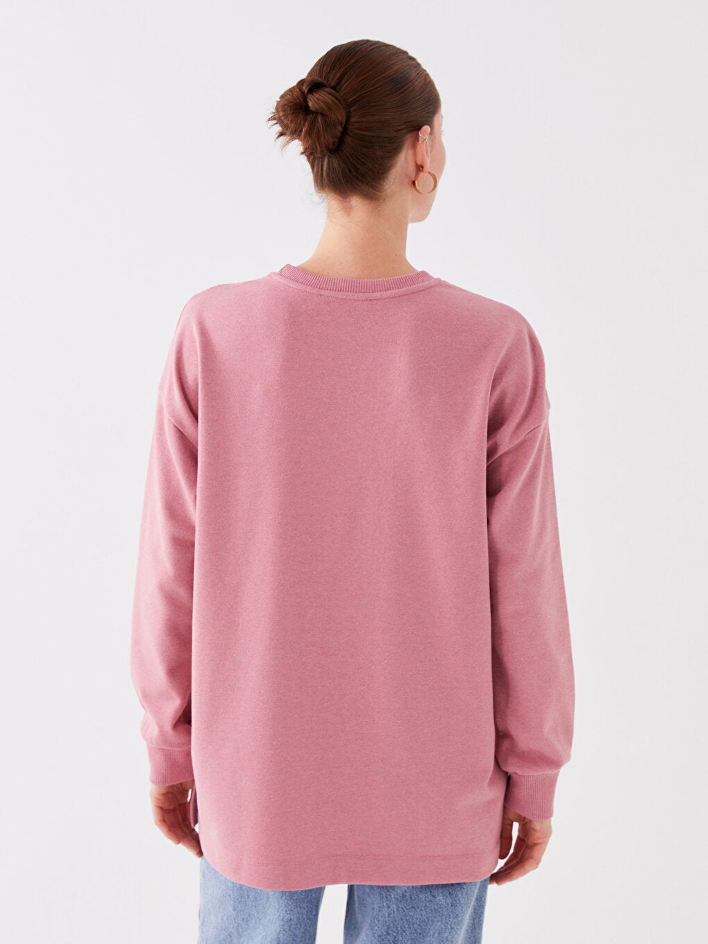 Crew Neck Plain Long Sleeve Oversize Women's Tunic