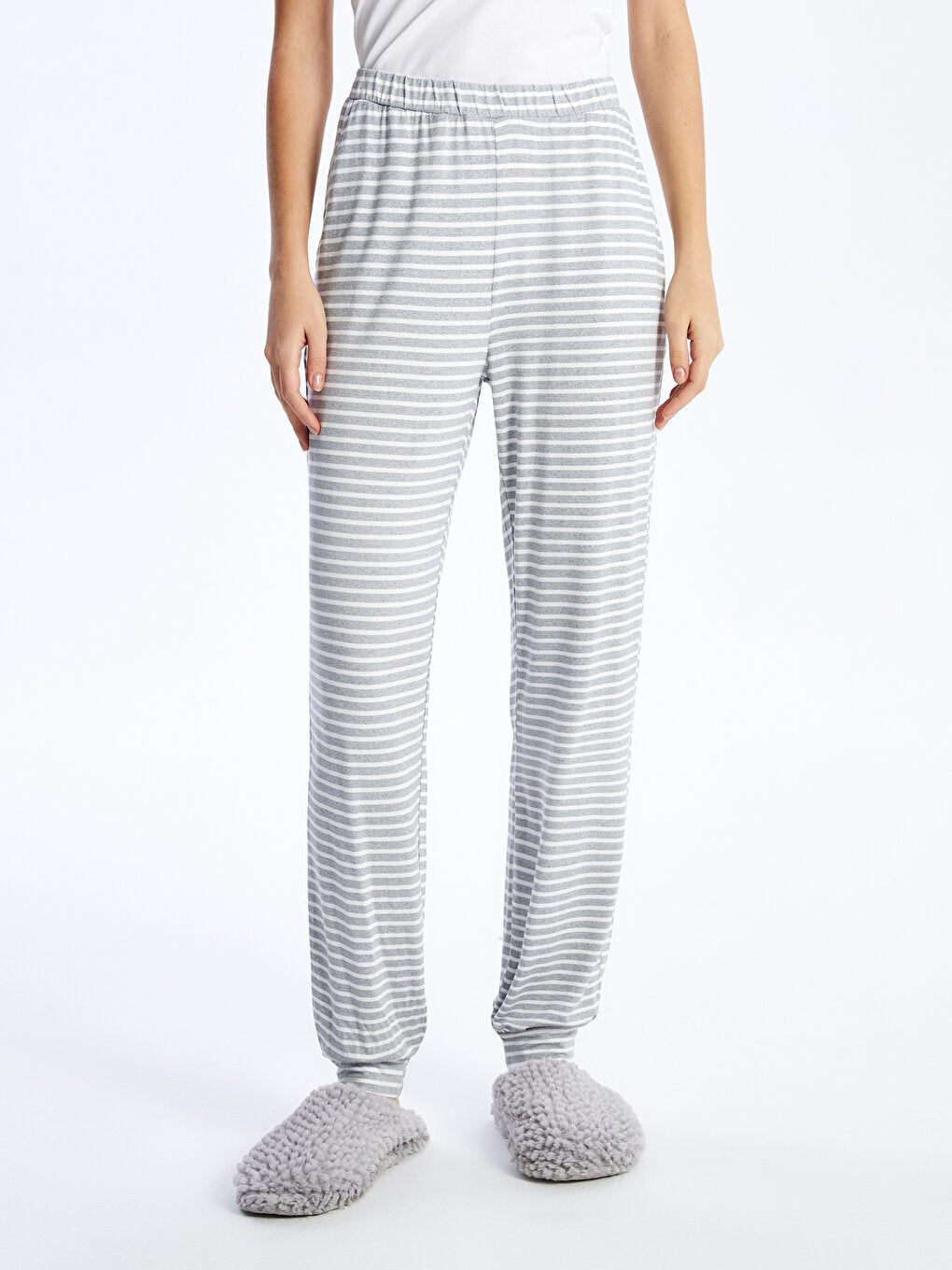 Striped Women's Jogger Pajama Bottoms with Elastic Waist