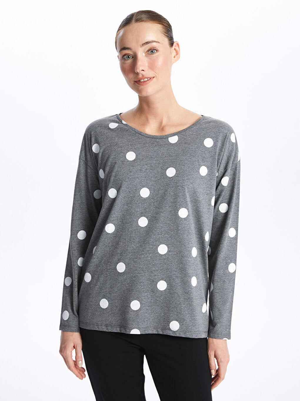 Crew Neck Polka Dot Long Sleeve Women's Pajama Top