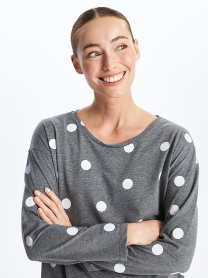 Crew Neck Polka Dot Long Sleeve Women's Pajama Top