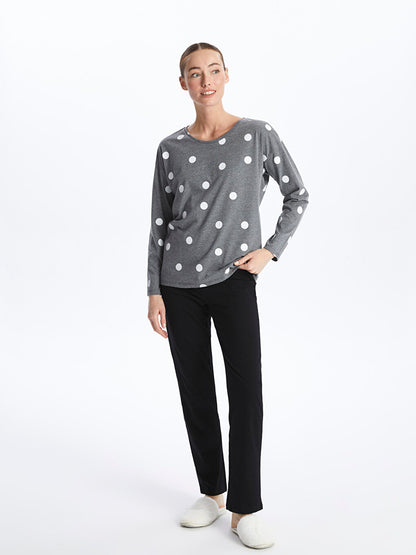 Crew Neck Polka Dot Long Sleeve Women's Pajama Top