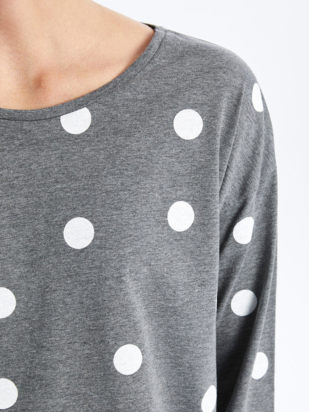 Crew Neck Polka Dot Long Sleeve Women's Pajama Top