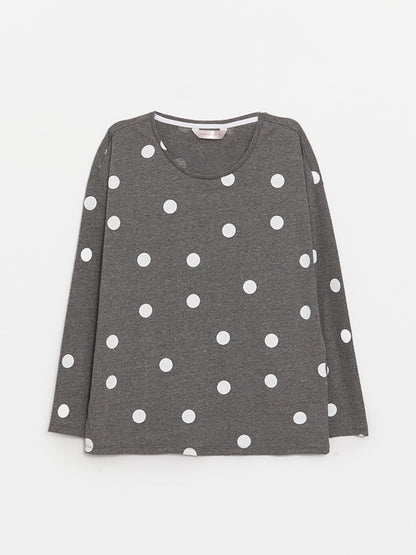 Crew Neck Polka Dot Long Sleeve Women's Pajama Top