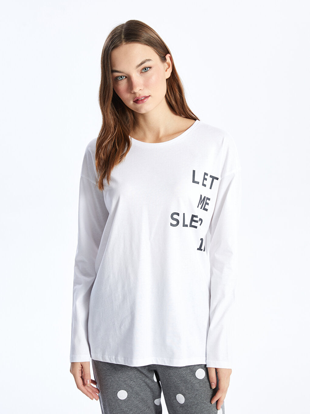 Crew Neck Printed Long Sleeve Women's Pajama Top