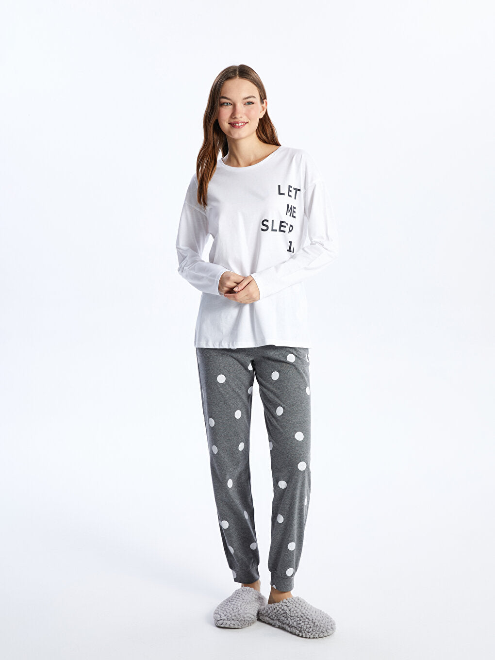 Crew Neck Printed Long Sleeve Women's Pajama Top