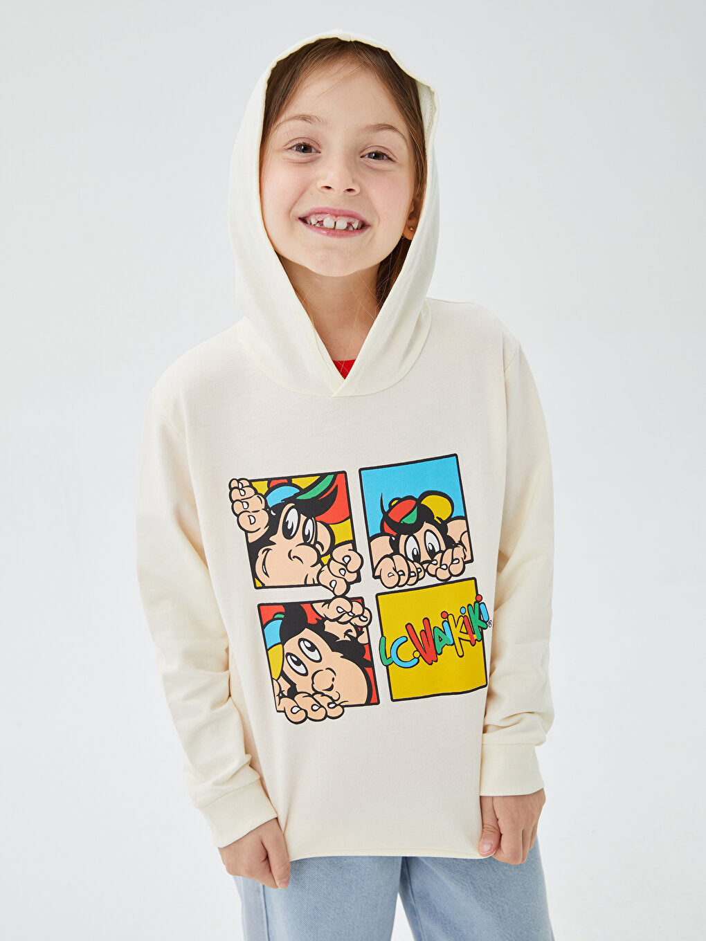 Nostalgic Monkey Printed Long Sleeve Unisex Kids Hoodie