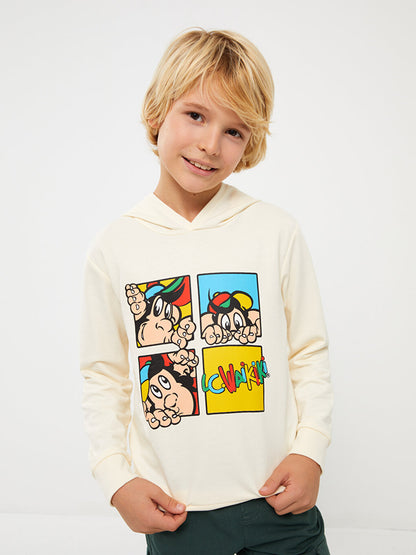 Nostalgic Monkey Printed Long Sleeve Unisex Kids Hoodie