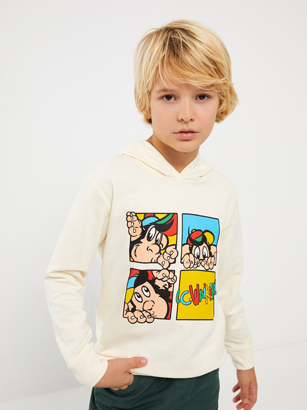 Nostalgic Monkey Printed Long Sleeve Unisex Kids Hoodie