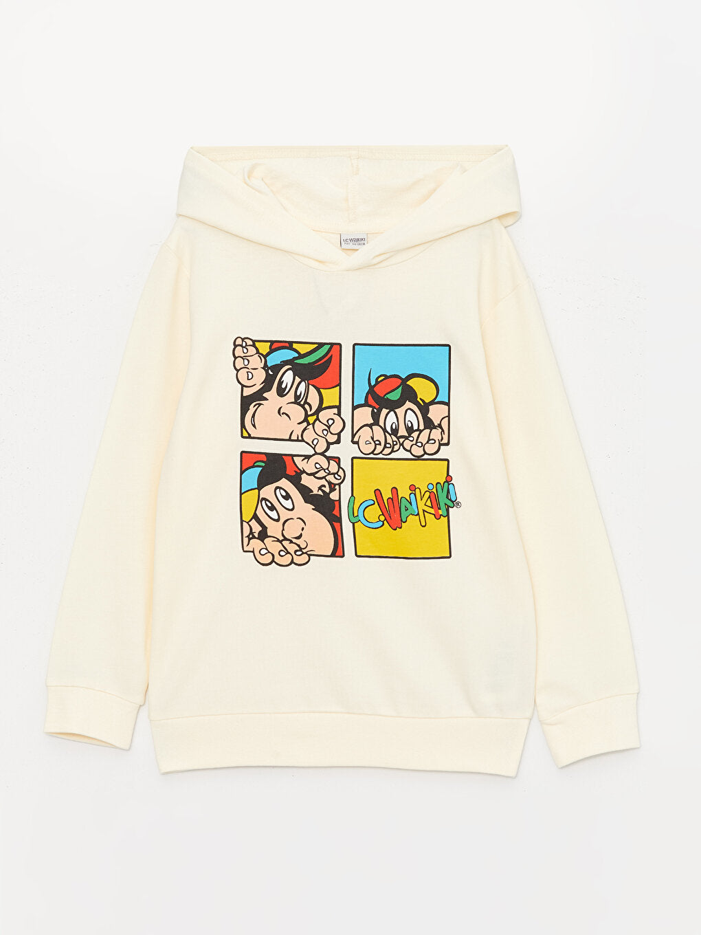 Nostalgic Monkey Printed Long Sleeve Unisex Kids Hoodie