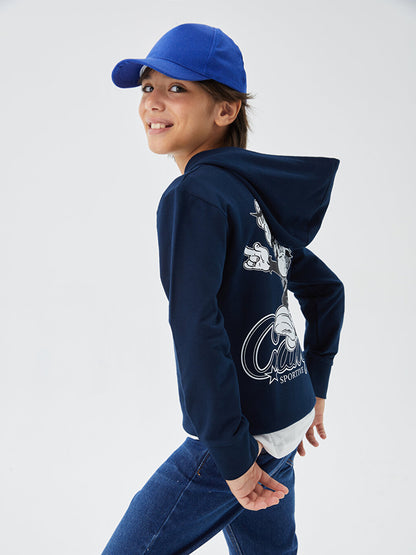 Nostalgic Monkey Printed Long Sleeve Boys' Hoodie