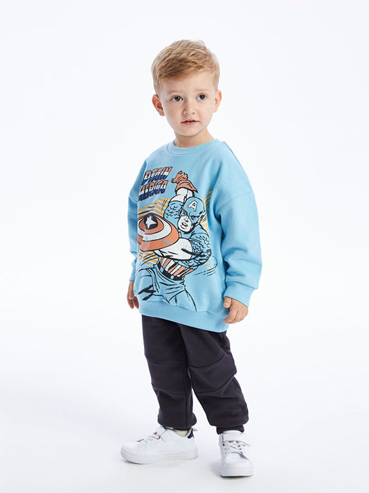 Crew Neck Long Printed Baby Boy Sweatshirt and Trousers 2-Piece Set