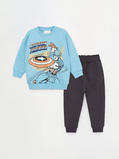 Crew Neck Long Printed Baby Boy Sweatshirt and Trousers 2-Piece Set