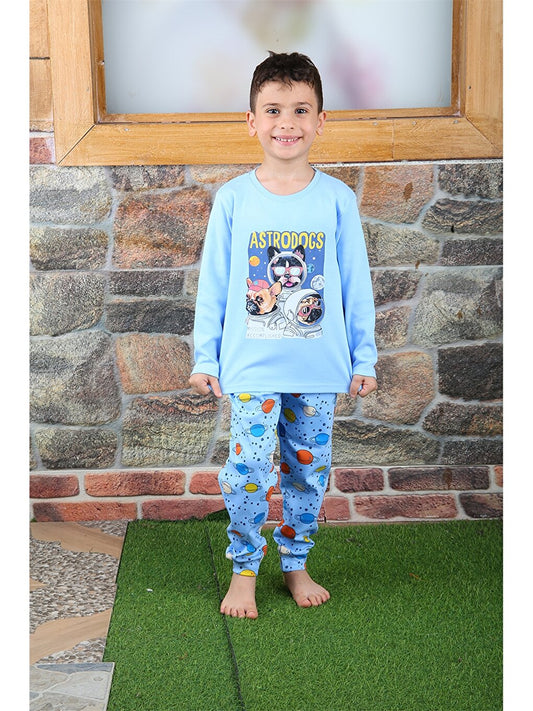 Crew Neck Printed Long Sleeve Boys' Pajama Set