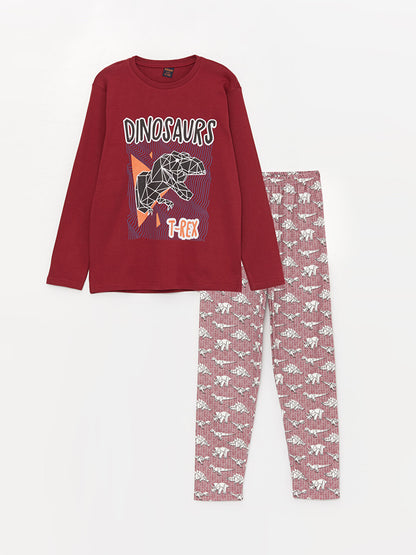 Crew Neck Printed Long Sleeve Boys' Pajama Set