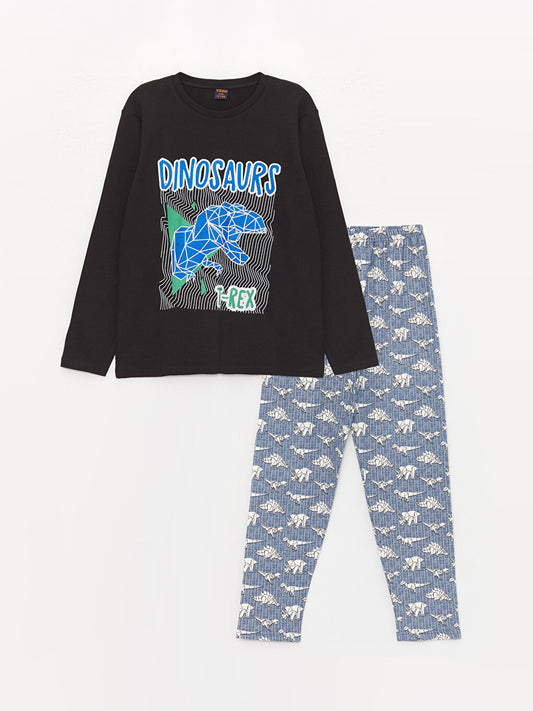 Crew Neck Printed Long Sleeve Boys' Pajama Set