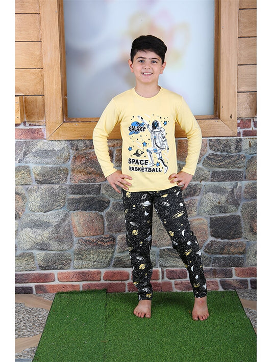 Crew Neck Printed Long Sleeve Boys' Pajama Set