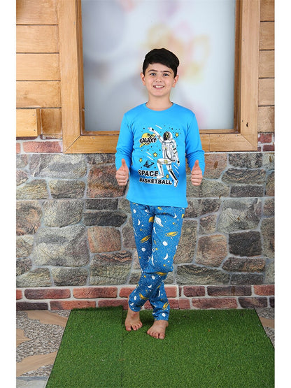 Crew Neck Printed Long Sleeve Boys' Pajama Set