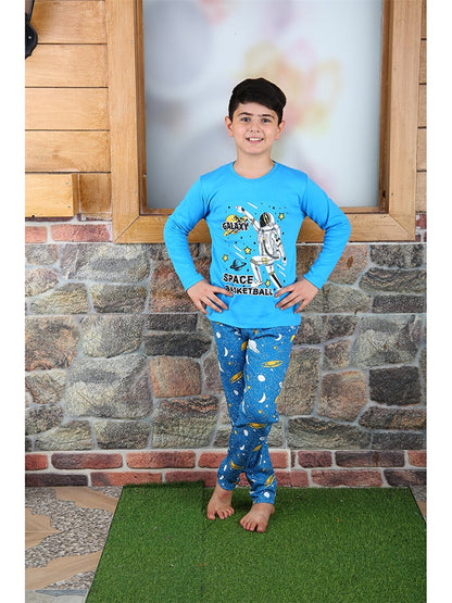 Crew Neck Printed Long Sleeve Boys' Pajama Set