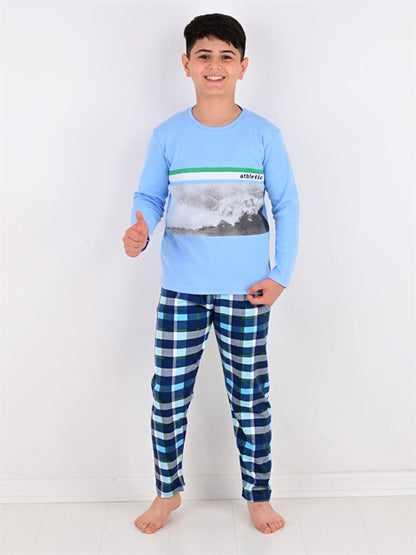 Crew Neck Printed Long Sleeve Boys' Pajama Set