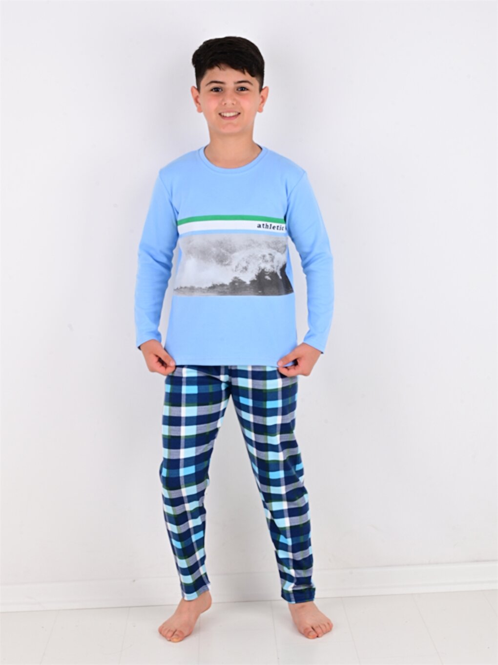 Crew Neck Printed Long Sleeve Boys' Pajama Set