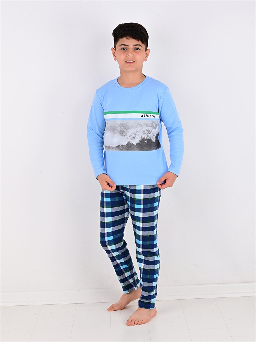 Crew Neck Printed Long Sleeve Boys' Pajama Set