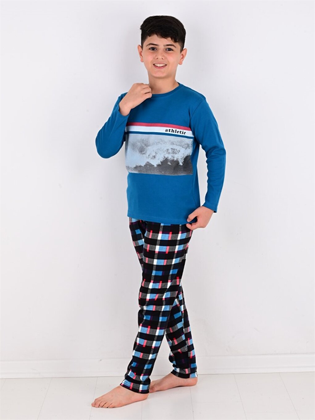 Crew Neck Printed Long Sleeve Boys' Pajama Set