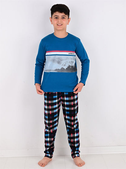 Crew Neck Printed Long Sleeve Boys' Pajama Set