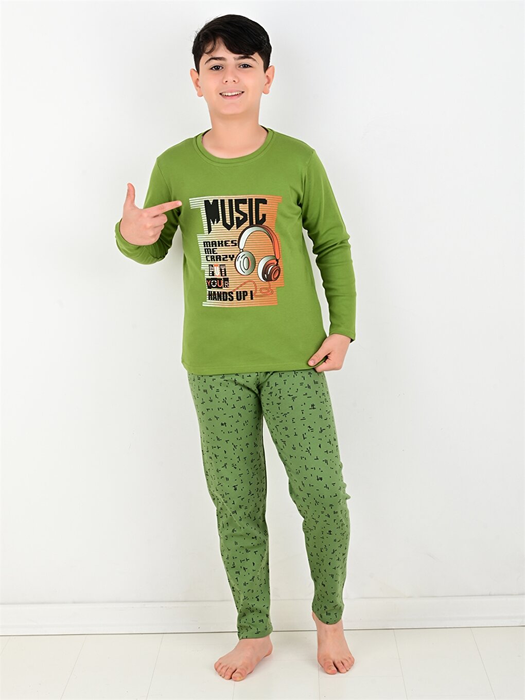 Crew Neck Printed Long Sleeve Boys Pajama Set