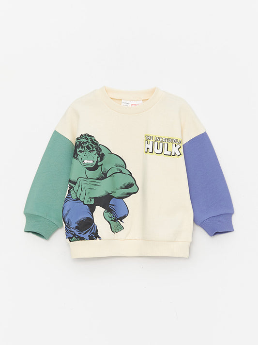 Crew Neck Long Sleeve Hulk Printed Baby Boy Sweatshirt