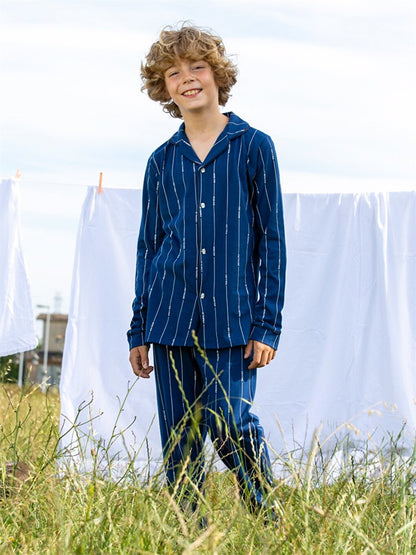 Shirt Collar Printed Long Sleeve Boys Pajama Set